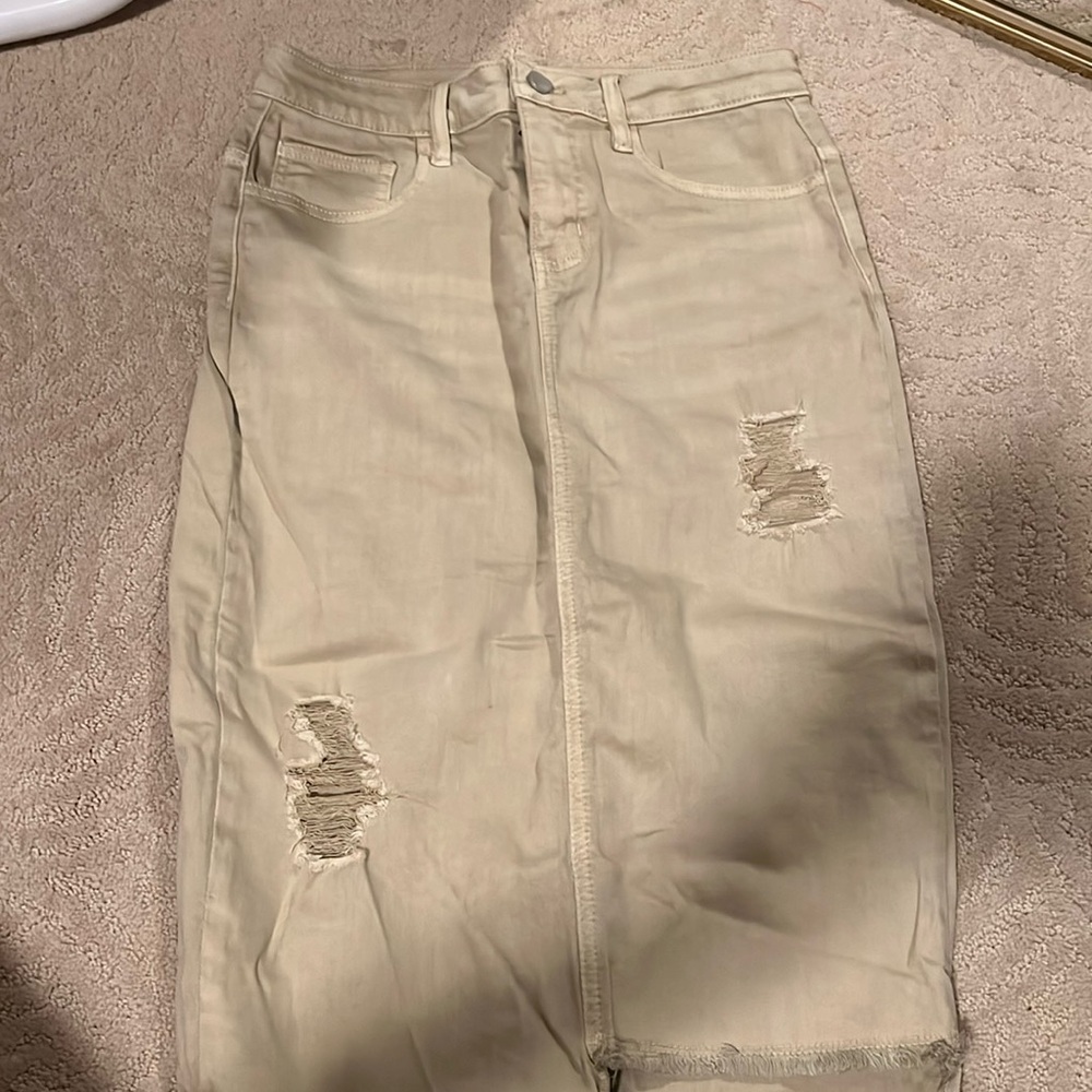 Tan midi denim skirt